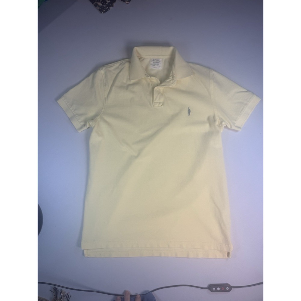 J‎ Crew Polo Adult Medium Yellow Blue Short Sleeve Preppy Surfer Logo Mens